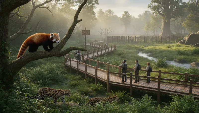 Illustration of preserve: protected area for wildlife and nature.