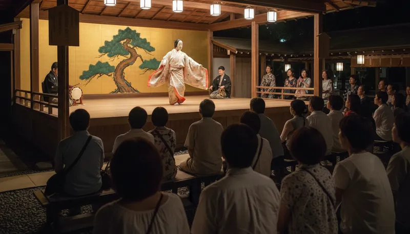 Illustration of noh: A traditional Japanese theatrical performance style.