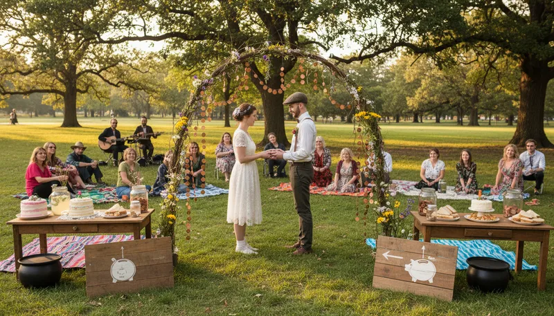 Illustration of penny wedding: A simple, inexpensive wedding celebration.