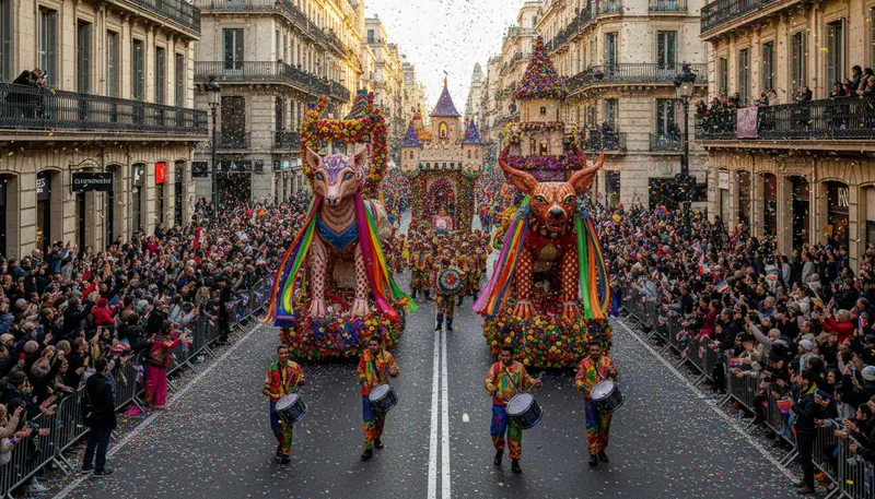 Illustration of parade: A public celebration with marching.