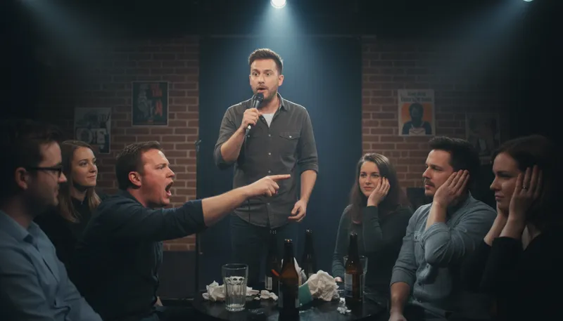 Illustration of heckler: A person who interrupts a performance.
