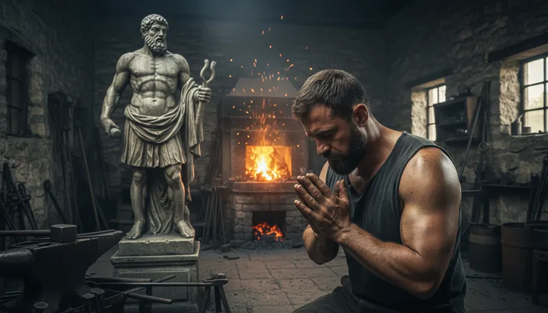 Illustration of vulcan: a Roman god of fire and metalworking