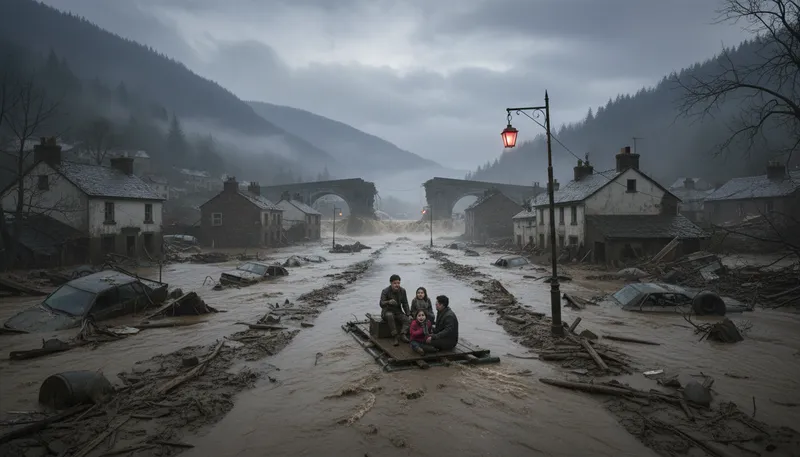 Illustration of catastrophe: A sudden disaster or misfortune.