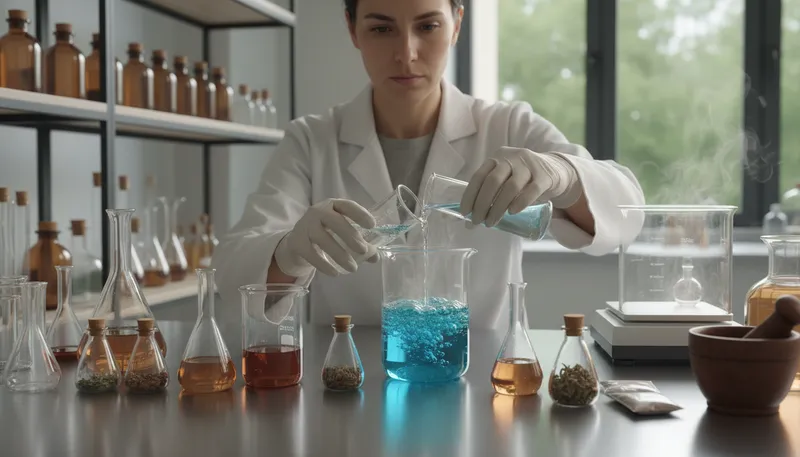 Illustration of chemist: a person who prepares and sells drugs