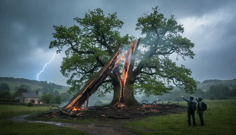 Illustration of lightning: A bright flash during a storm.