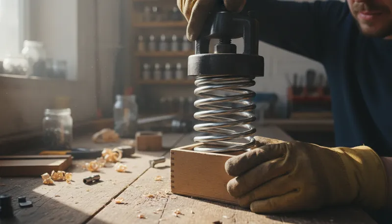Illustration of compression: The act of pressing something into a smaller space.