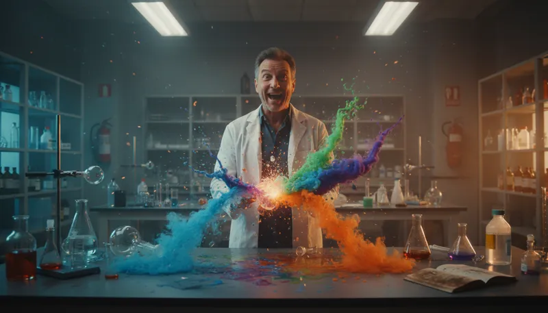 Illustration of chemistry: Study of substances, their properties, and reactions.
