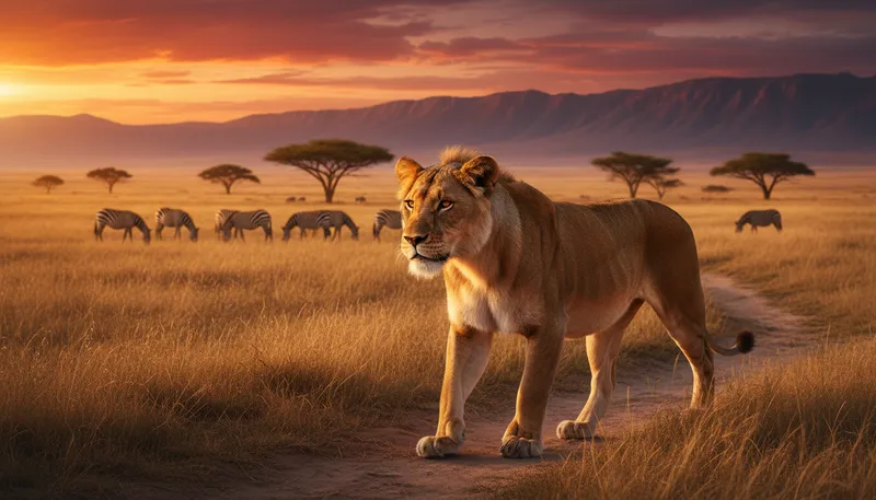 Illustration of queen of beasts: a title for a powerful animal, usually lioness.