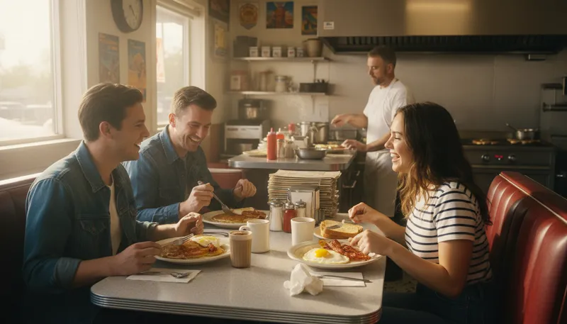 Illustration of greasy spoon: A cheap, informal diner or restaurant.