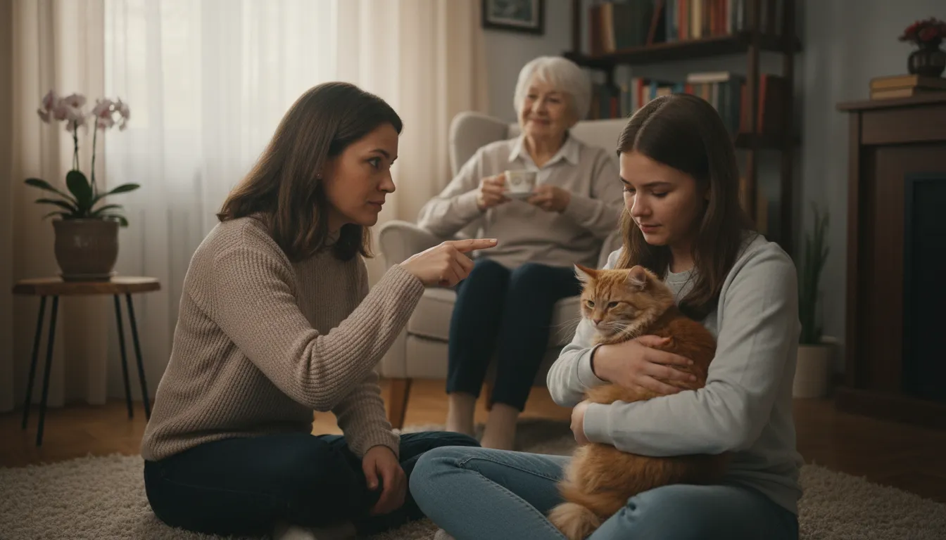 “she's the cat's mother” kelimesinin çizimi: a reprimand for calling a woman she