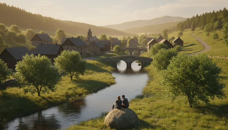 Illustration of ville: a suffix meaning town or village.