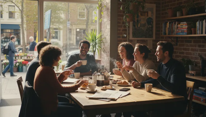 Illustration of meet: Come together with someone.