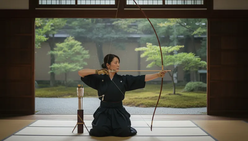 Illustration of yumi: A traditional Japanese bow used in archery.