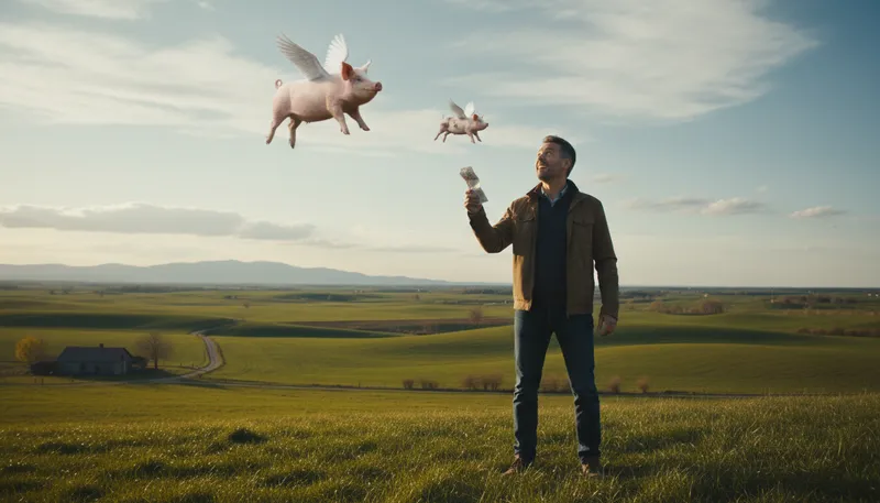 Illustration of pigs might fly: something that will never happen