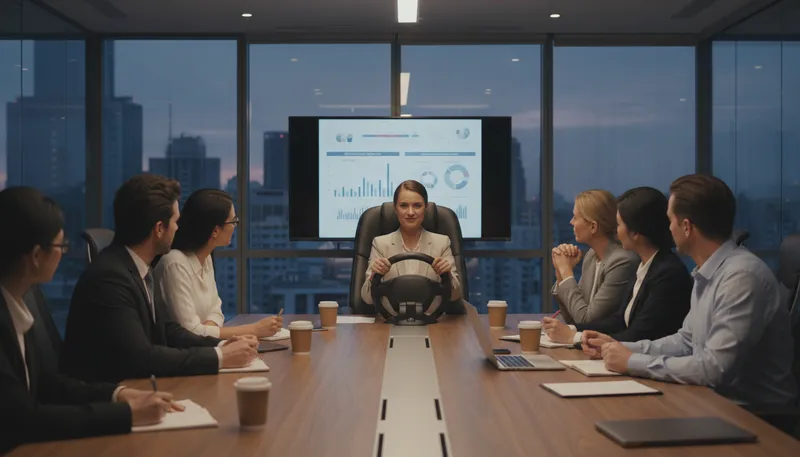 Illustration of in the driver's seat: In control of a situation.