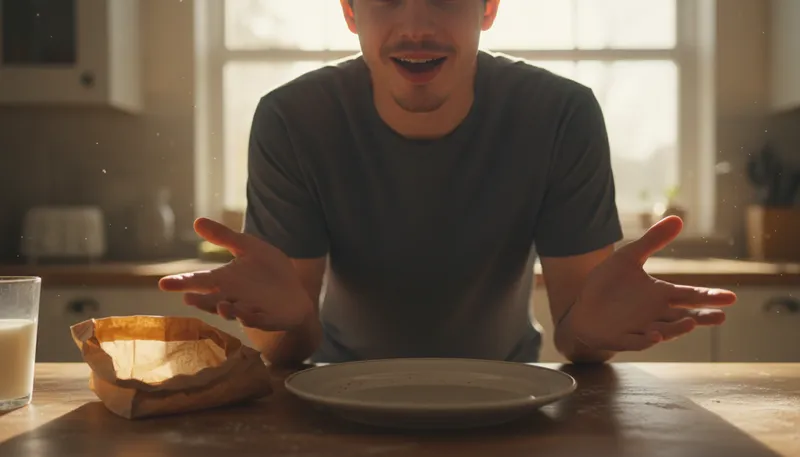 Illustration of leave no crumbs: finish food completely without leaving any leftovers.