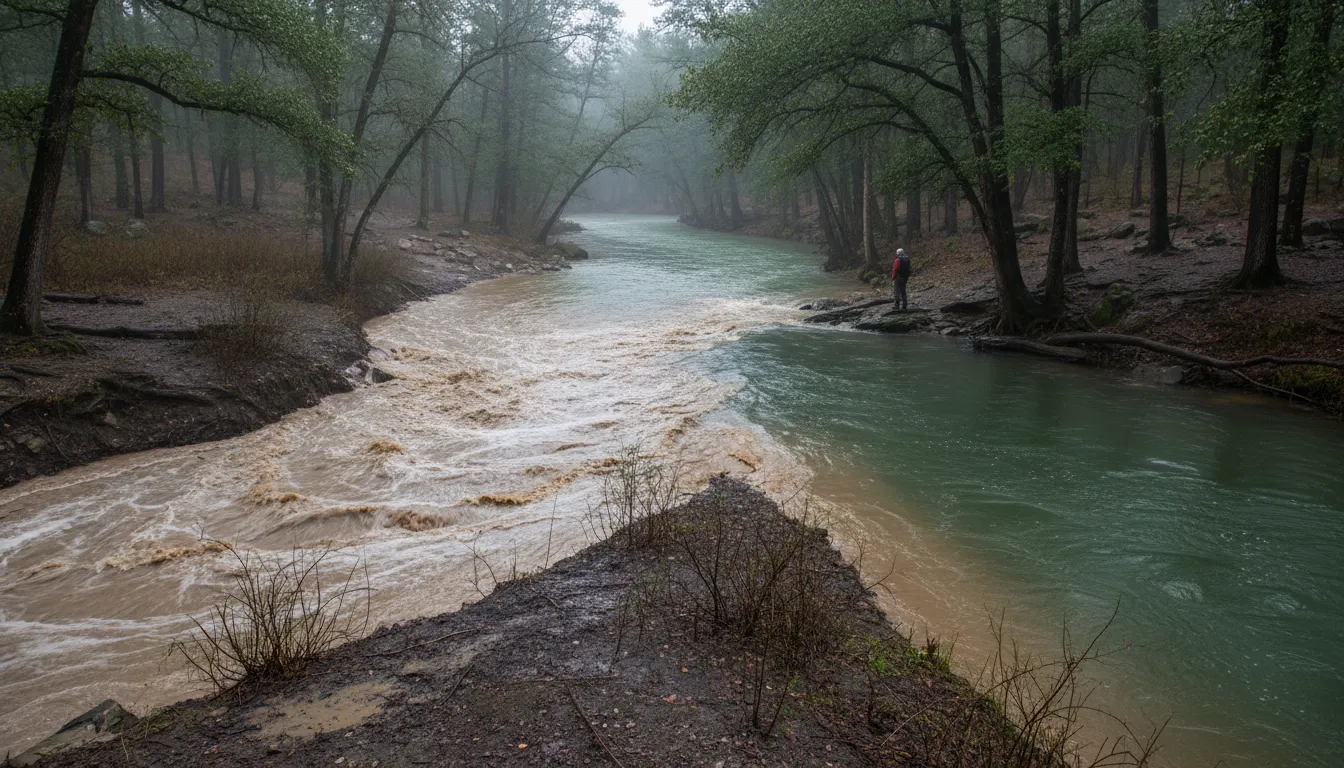 Ilustrasi feeder: a smaller stream flowing into a larger one