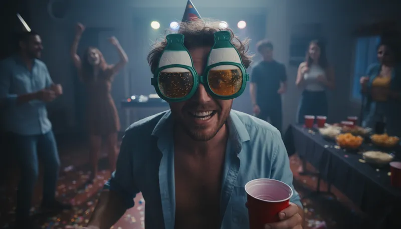 Illustration of beer goggles: seeing someone as attractive when drunk.
