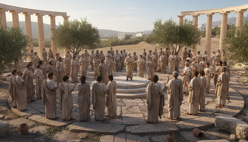 Illustration of agora: A public open space used for assemblies.