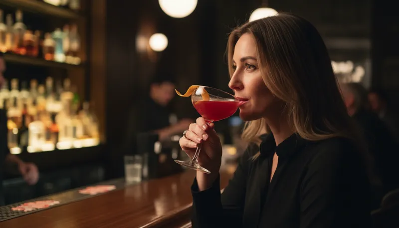 Illustration of cosmo: A cocktail made with vodka and cranberry juice.