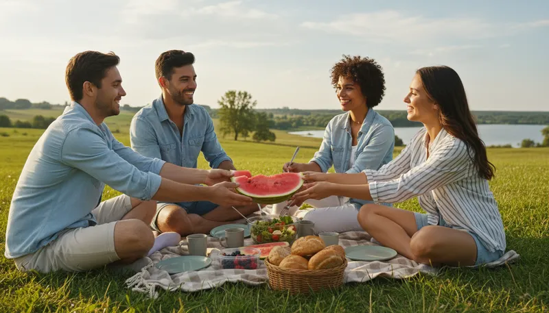 Illustration of share and share alike: to share equally among everyone