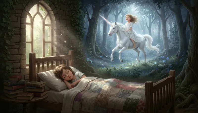 Illustration of unicorn: A mythical horse-like creature with a single horn.