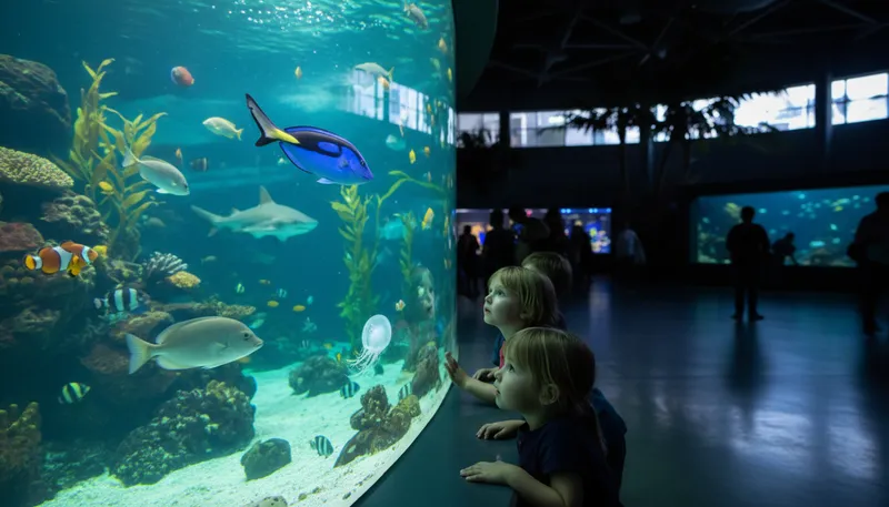 Illustration of aquarium: a public exhibit of aquatic life