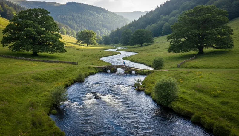 Illustration of severn: A river in the UK, notably long.