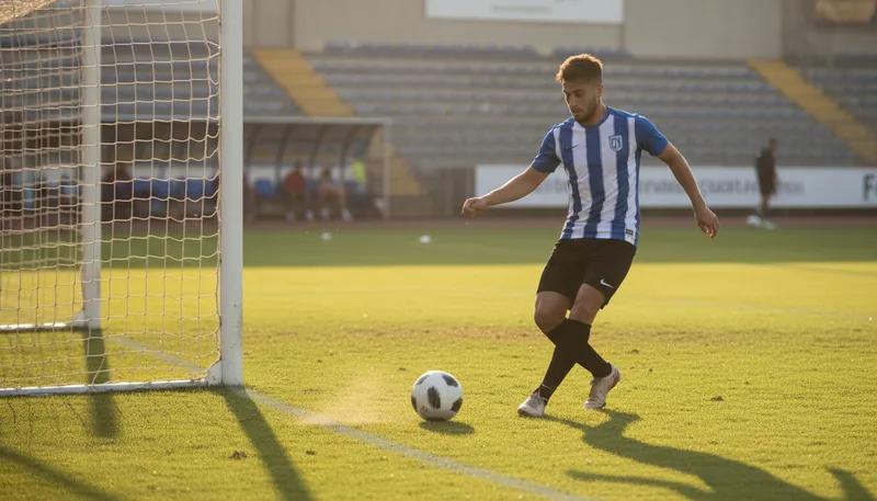 Illustration of far post: the side of the goal furthest from the ball