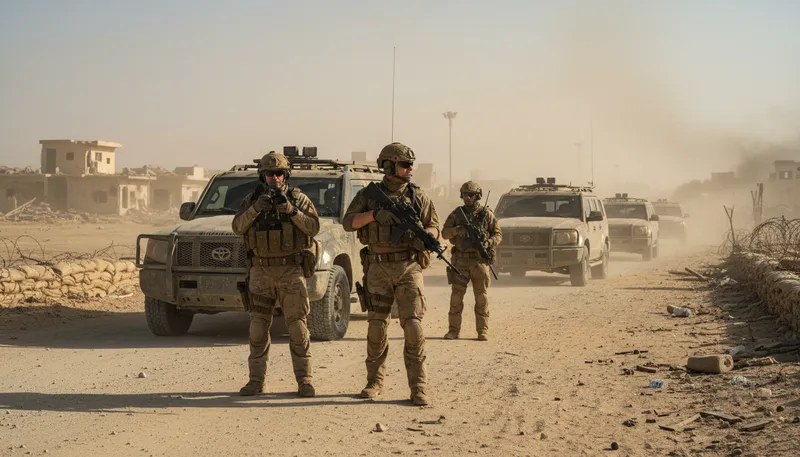 Illustration of blackwater: A private military company.
