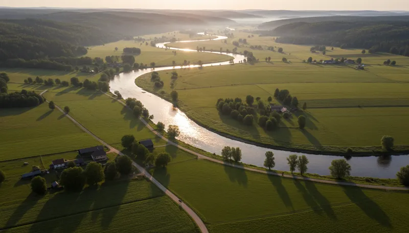 Illustration of meander: To wander or take a winding path.