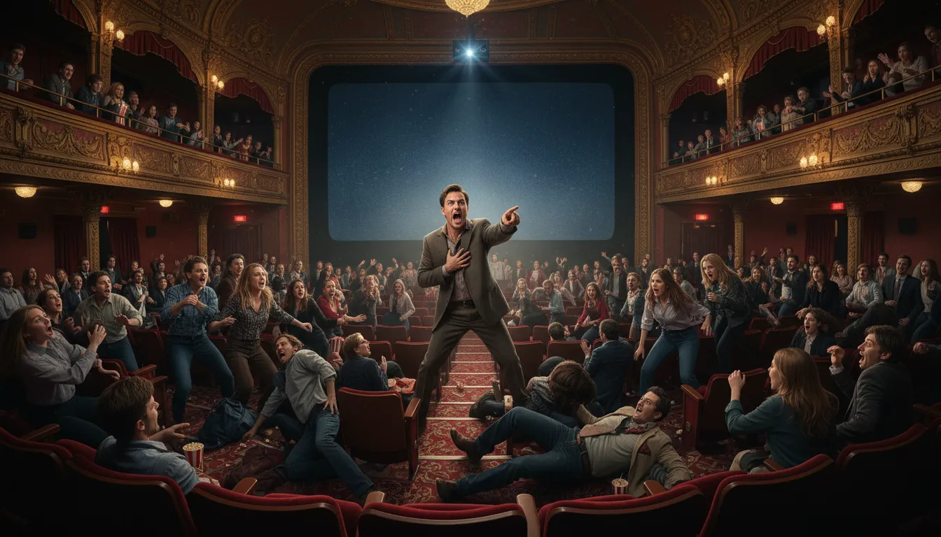 Illustration de shout fire in a crowded theater : to cause panic or chaos unnecessarily