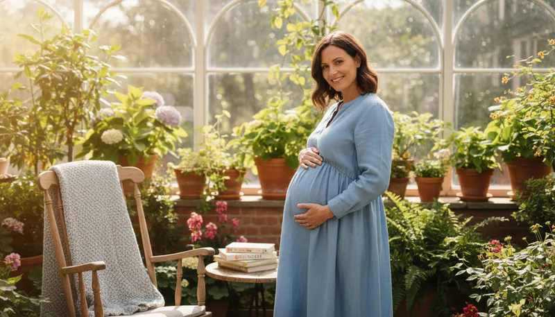 Illustration of pregnant: Carrying a developing baby in the womb.