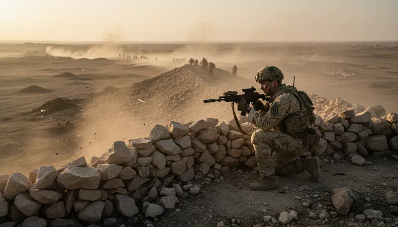 Illustration of valiantly: with courage and determination