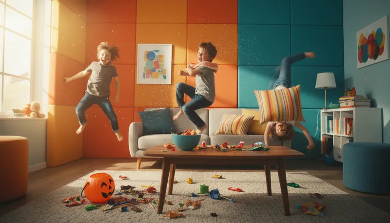 Illustration of bounce off the walls: Be overly energetic or excited.