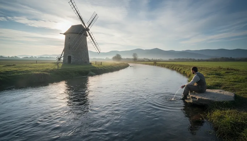 Illustration of moulin: A watermill or windmill, often in France.